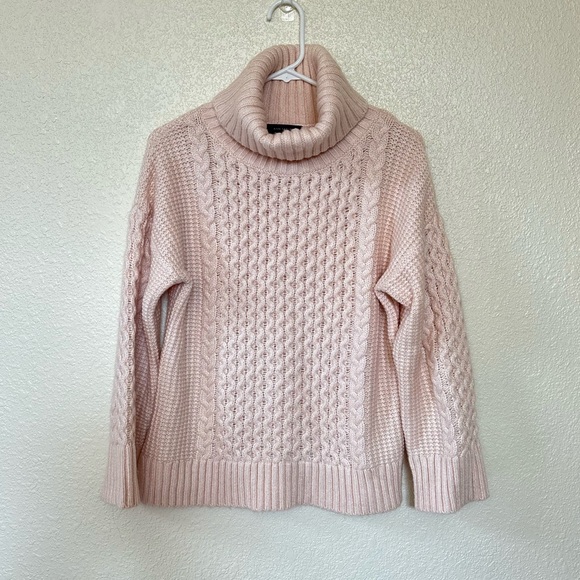 Ann Taylor Sweaters - Ann Taylor Light Pink Chunky Knit Turtleneck Wool Blend Sweater Medium